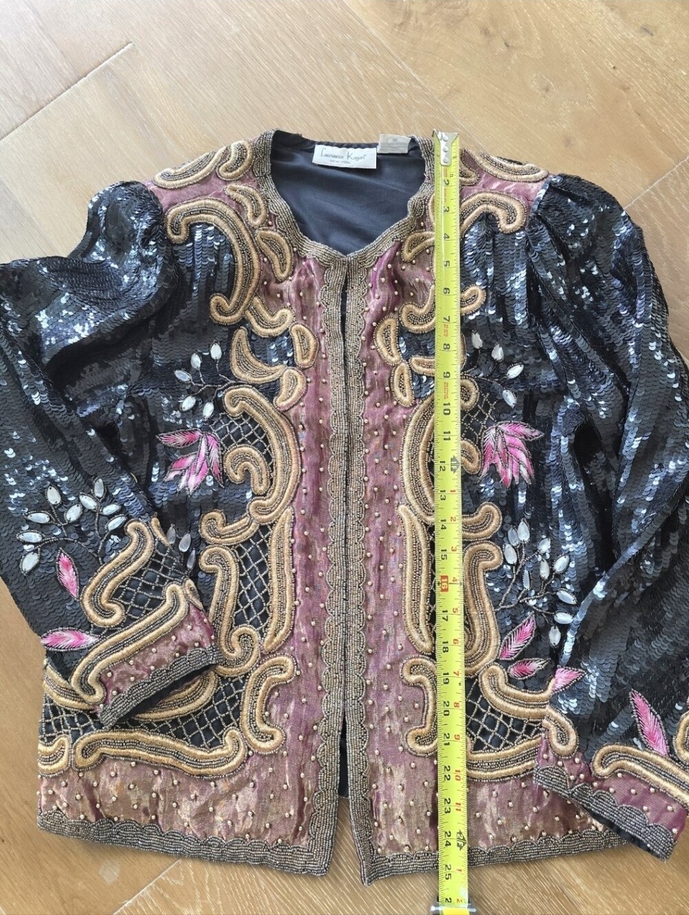 Vintage Laurence Kazar Sequin & Beaded Blazer Silk Evening Jacket M - Picture 9 of 13